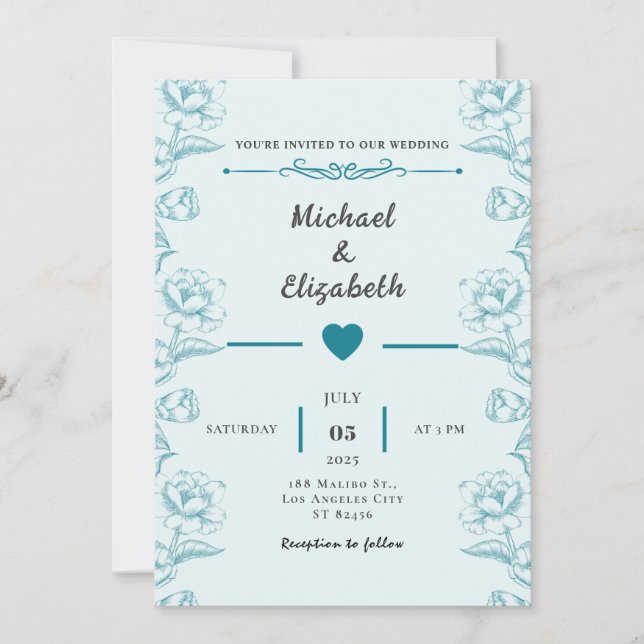 Diseño de la tarjeta de invitación a la boda flora (Anverso)