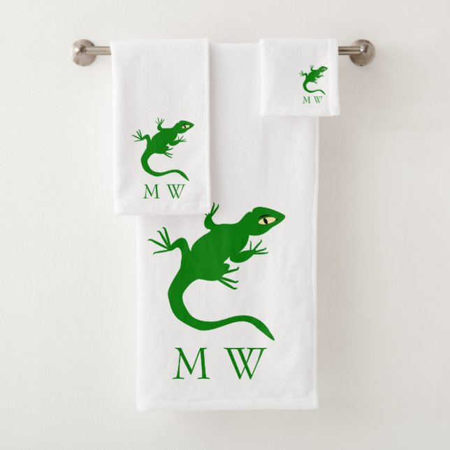 Diseño de lagarto verde con monograma (In situ)