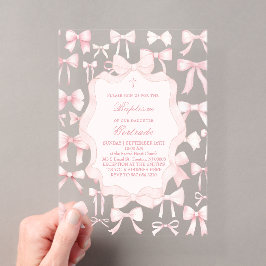 diseño de lazos rosados Invitación de Bautizo