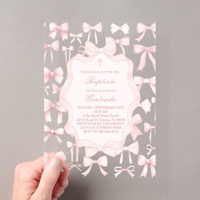 diseño de lazos rosados Invitación de Bautizo (Insitu (portátil))