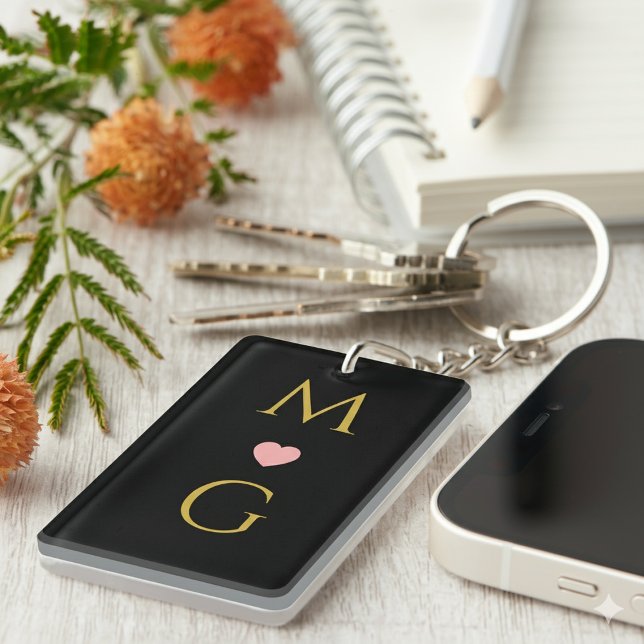 Diseño de llavero de acrílico con monograma de mar (Elegant Heart Mark Monogram Acrylic Keychain Design)