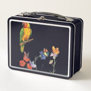 diseño de loro y mariposas en acuarela
