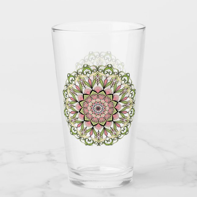 Diseño de mandala floral de la copa de vidrio (Anverso)