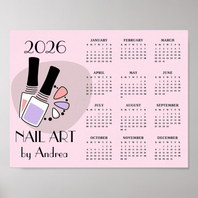 Diseño de manicura de arte de uñas Calendario 2026 (Frente)