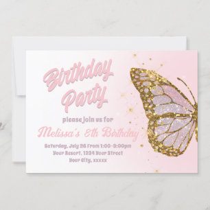 Diseño de mariposa purpurina rosa Invitación de cu