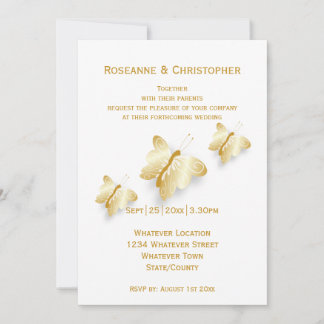 Diseño de mariposas de invitación a la boda de oro