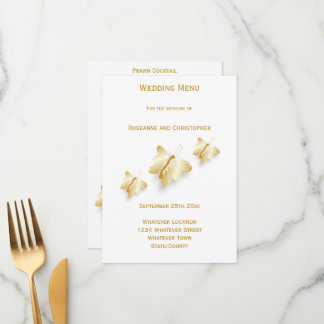 Diseño de mariposas de menú Boda dorado