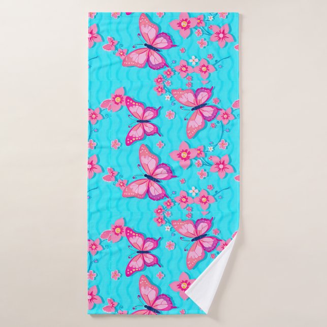 Diseño de mariposas y flores vibrantes (Toalla de baño)