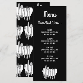 Diseño de Menú de Cubiertos en Blanco y Negro 4x9 