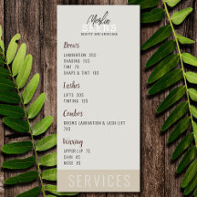 Diseño de menú de tratamiento de salón de belleza