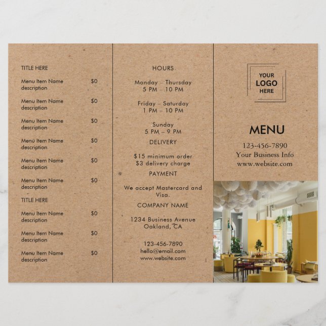 Diseño de Menú para Restaurante de Comida para Lle (Anverso)