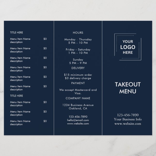 Diseño de Menú para Restaurante de Entrega a Domic (Anverso)