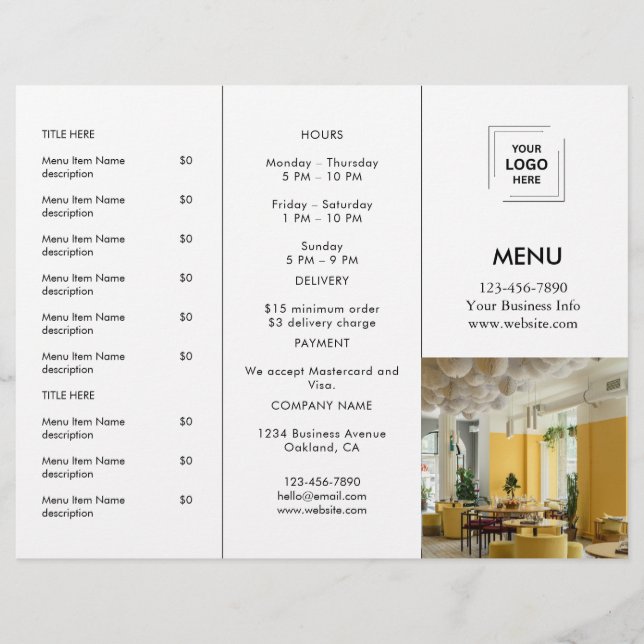 Diseño de menú para restaurante moderno con fotos  (Anverso)