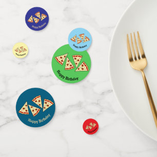 Diseño de mesa de confeti de porciones de pizza