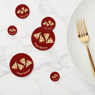 Diseño de mesa de confeti de porciones de pizza