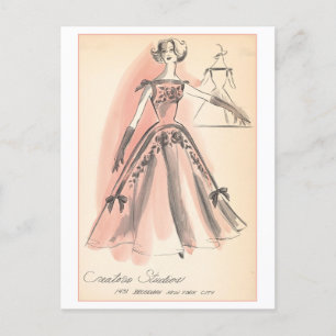 Diseño de moda vintage para la postal de traje noc