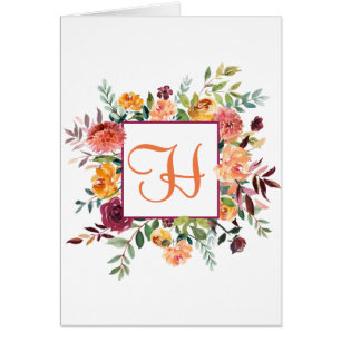 Diseño de monograma floral púrpura y Naranja perso