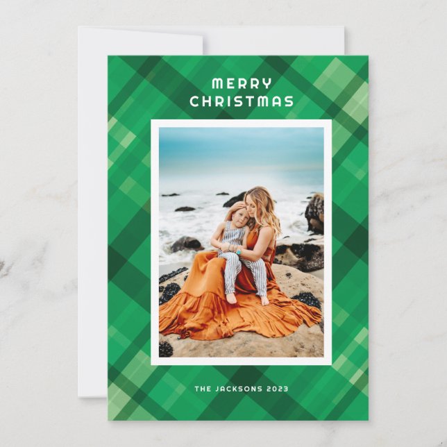 Diseño de navidad moderno Green Plaid Merry (Anverso)