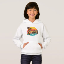 Diseño de nombre tropical de puesta de sol retro d