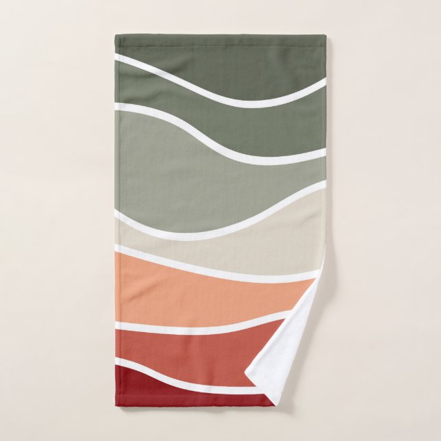 Diseño de olas de estilo retro verde y rojo (Toalla de mano)