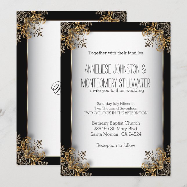 Diseño de ornato de oro en invitaciones en blanco  (Anverso / Reverso)
