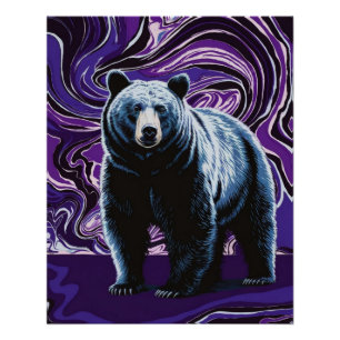 Diseño de oso Poster Pared Art Purple Blue