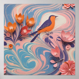 Diseño de pájaro y floral colorido - Arte de papel