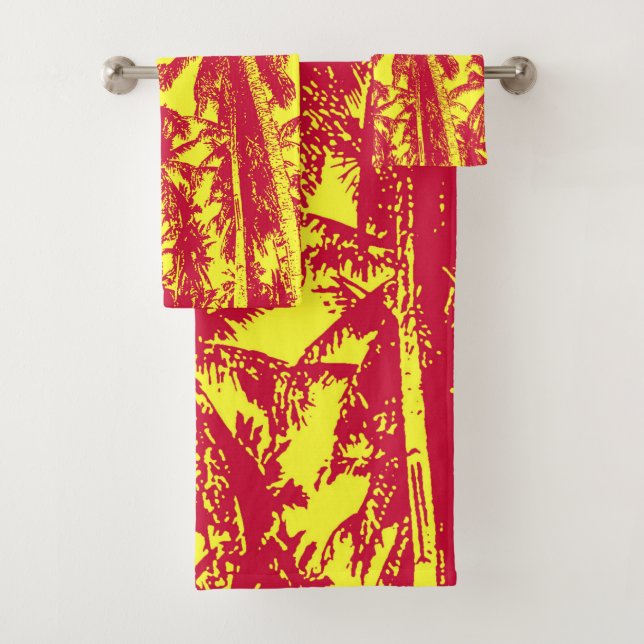 Diseño de palmeras tropicales. Rojo y amarillo. (In situ)