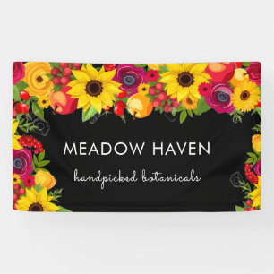 Diseño de pancarta negra floral elegante Botanical