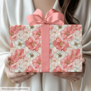 Diseño de papel de regalo con acuarela rosa y dora