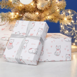 Diseño de papel de regalo con patrón de gato adora