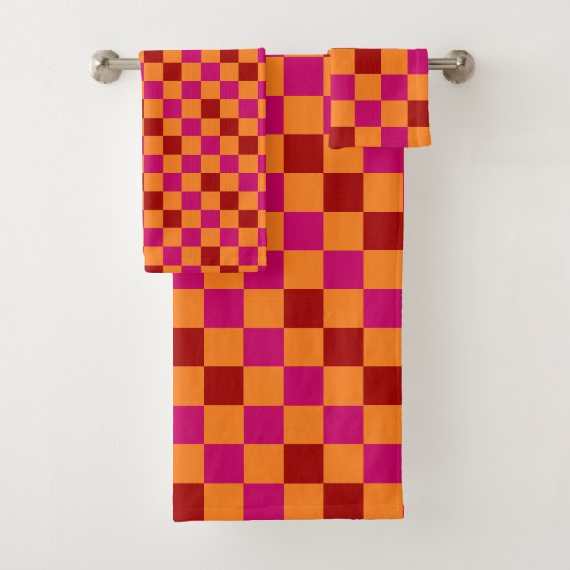 Diseño de patrón a cuadros rojo naranja rosa (In situ)