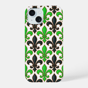 Diseño de patrón barroco flor de lis negro verde