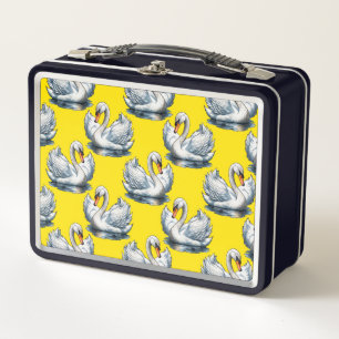 Diseño de patrón de aves cisnes sobre amarillo