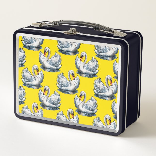 Diseño de patrón de aves cisnes sobre amarillo (Anverso)