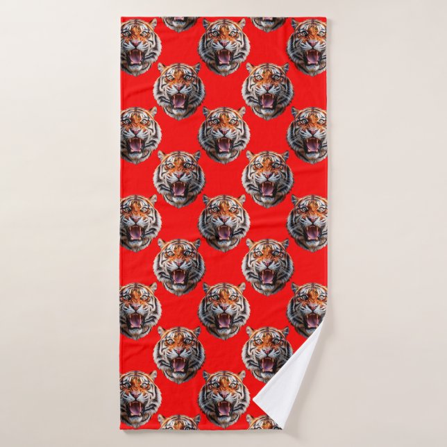 Diseño de patrón de cabeza de tigre rojo (Toalla de baño)