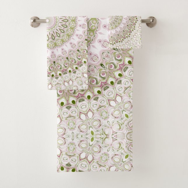 Diseño de patrón de mandala floral rosa y verde (In situ)
