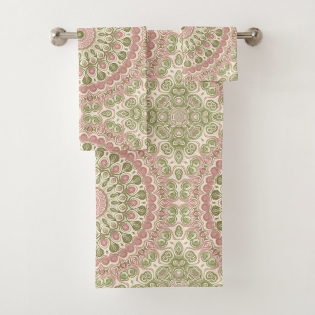 Diseño de Patrón de Mandala Rosa y Verde (In situ)