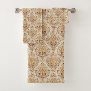 Diseño de patrón floral vintage damascado en oro