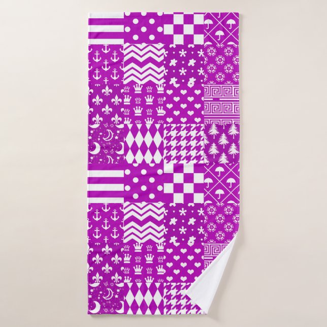 Diseño de patrones púrpura blanco mixto (Toalla de baño)