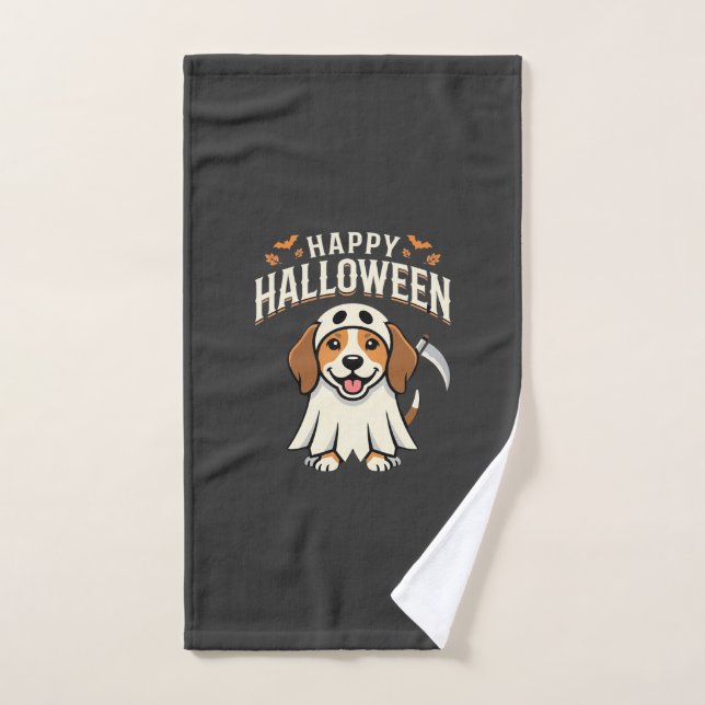 Diseño de perro Beagle Feliz Halloween_1 (Toalla de mano)