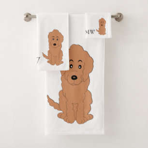 Diseño de perro dorado rojo monogramado