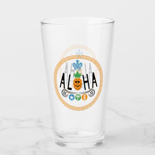 Diseño de piña de Aloha - Copa de vidrio de 16oz (Anverso)