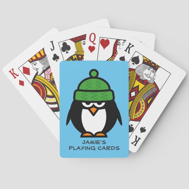 Diseño de pingüino personalizado jugando cartas pa (Reverso)