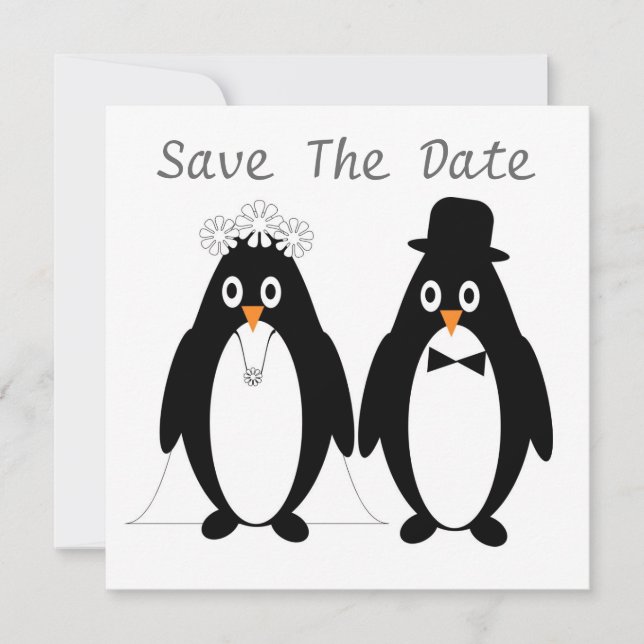 Diseño De Pingüinos Guardar La Invitación De Boda  (Anverso)