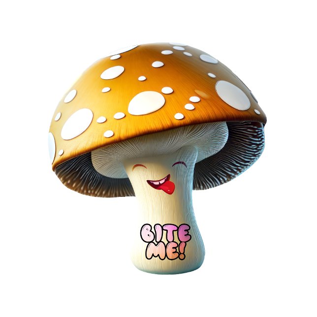 Diseño de plantas de hierba fresca para impresión (Cute cool magic mushroom design with funny text “bite me”)