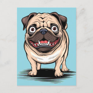 Diseño de postales de Bulldog Psycho Crazy Pug