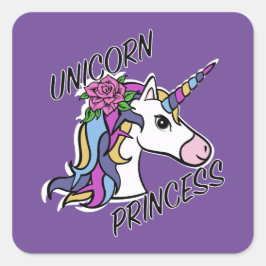 Diseño de princesas de unicornio - Pegatinas cuadr