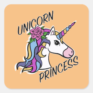 Diseño de princesas de unicornio - Pegatinas cuadr
