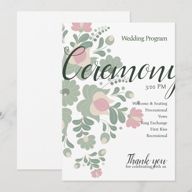 Diseño de Programa Plano de Boda con Flor Silvestr (Anverso / Reverso)